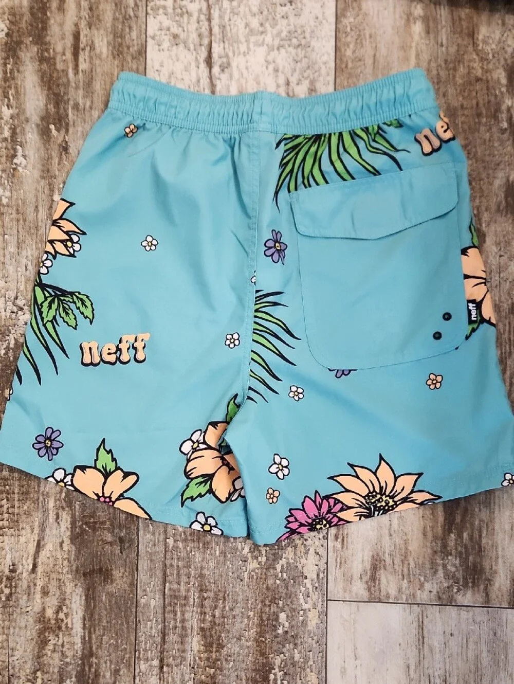Neff Aqua Floral Swim Shorts with Pink & Purple Blooms